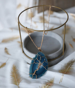 Tree of Life Agate Slice Necklace - Bermuda