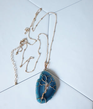 Tree of Life Agate Slice Necklace - Bermuda