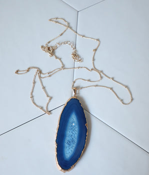 Agate Slice Necklace - Blue