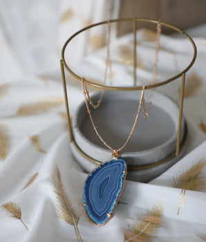 Collier Tranche d'Agate - Ondulation Bleue