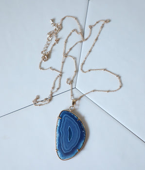 Collier Tranche d'Agate - Ondulation Bleue