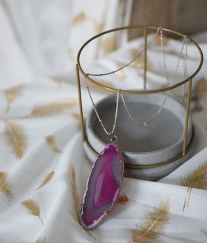 Agate Slice Necklace - Deep Pink