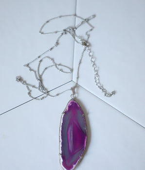 Agate Slice Necklace - Deep Pink