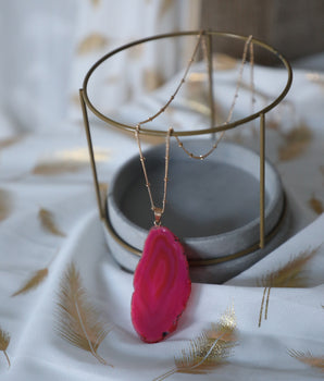 Agate Slice Necklace - Fiery Rose