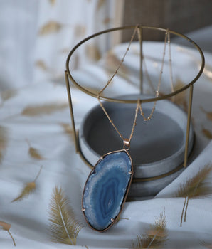 Agate Slice Necklace - Light Blue