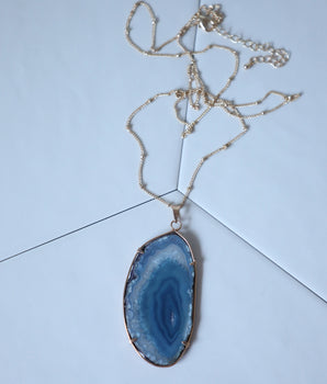 Collier Tranche d'Agate - Bleu Clair