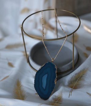 Collier Tranche d'Agate - Bleu Nuit