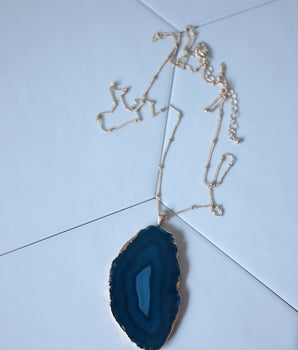 Collier Tranche d'Agate - Bleu Nuit