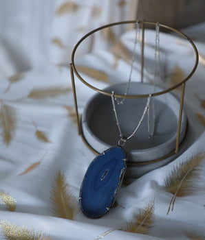 Agate Slice Necklace - Imperial Blue