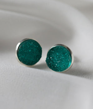 Druzy Earrings - Rider Green Silver