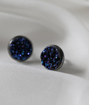 Druzy Earrings - Starry Night Gunmetal