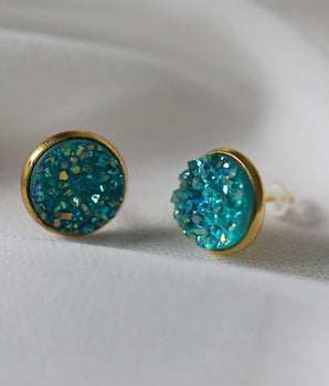 Boucles d'Oreilles Druzy - Or Turquoise