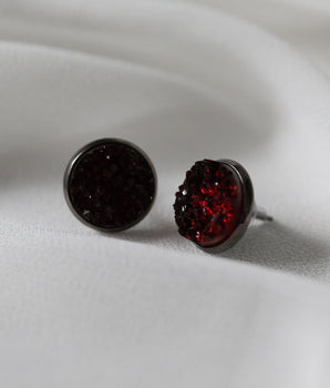 Boucles d'oreilles Druzy - Rubis Gunmetal