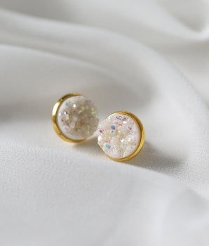 Boucles d'Oreilles Druzy - Or Blanc