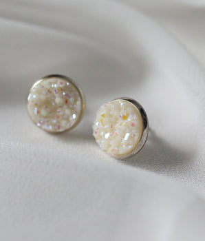 Druzy Earrings - White Silver