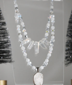 Statement Necklace - White Druzy Stone