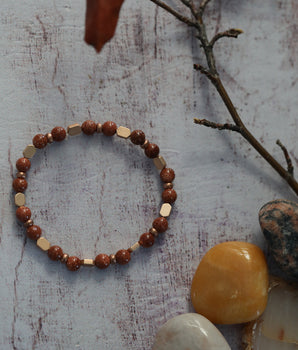 Beaded Bracelet - Goldstone & Metal