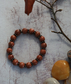 Beaded Bracelet - Goldstone & Metal